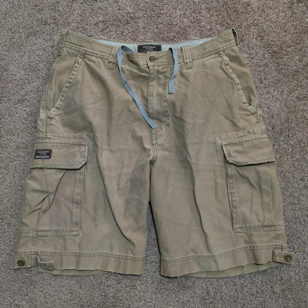 Vintage Abercrombie & Fitch Cargo Shorts Drawstring Mens Size 35 Khaki Tan